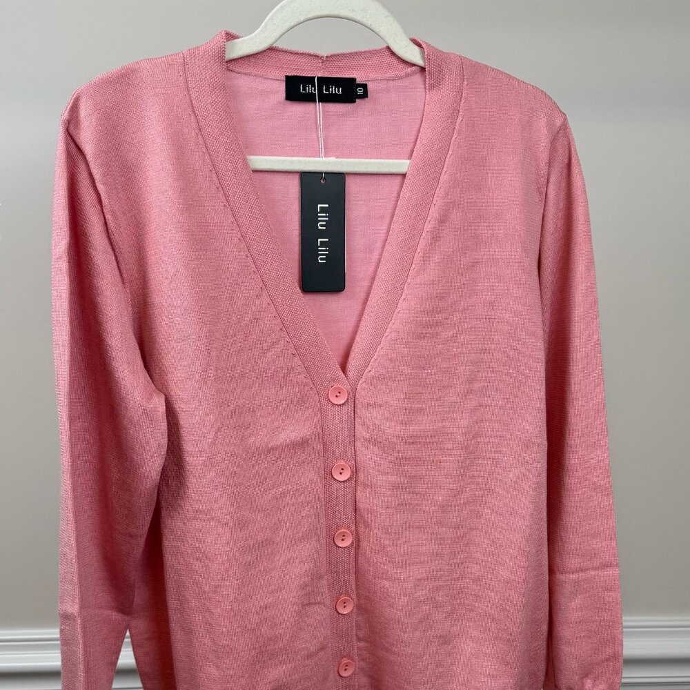 LiLu LiLu Cardigan Sweater, Pink, Size 10, Classic Long Sleeve Button-Up
